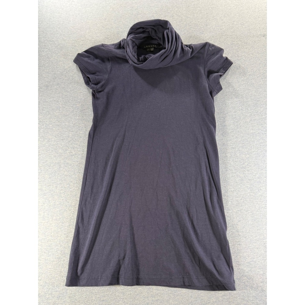 Theory Womens P/XS Cowl Neck Tunic Top Cap Sleeve Navy Blue Jersey Stretch